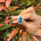 Cyan Blue Diamond Ring, Marquise Halo Engagement Ring, Lab Grown Fancy Intense Blue Diamond Ring, Unique Luxury Bridal Jewelry Gift