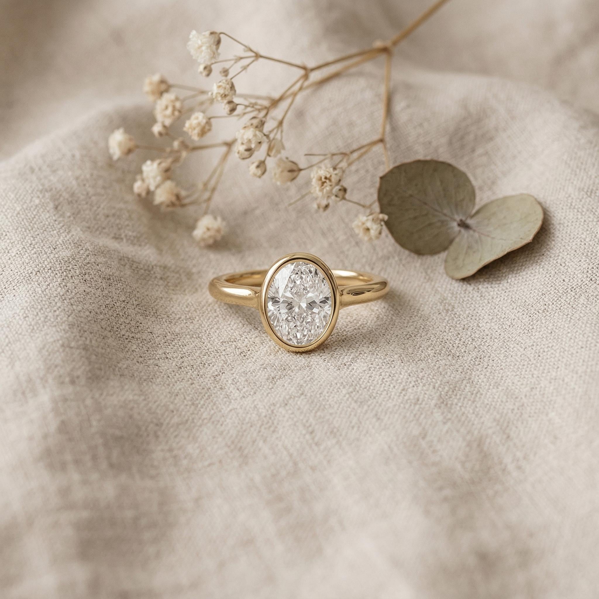 Oval Lab Grown Diamond Ring Accent Round Side Stones Solid Gold Engagement Ring Minimalist Bridal Anniversary Ring
