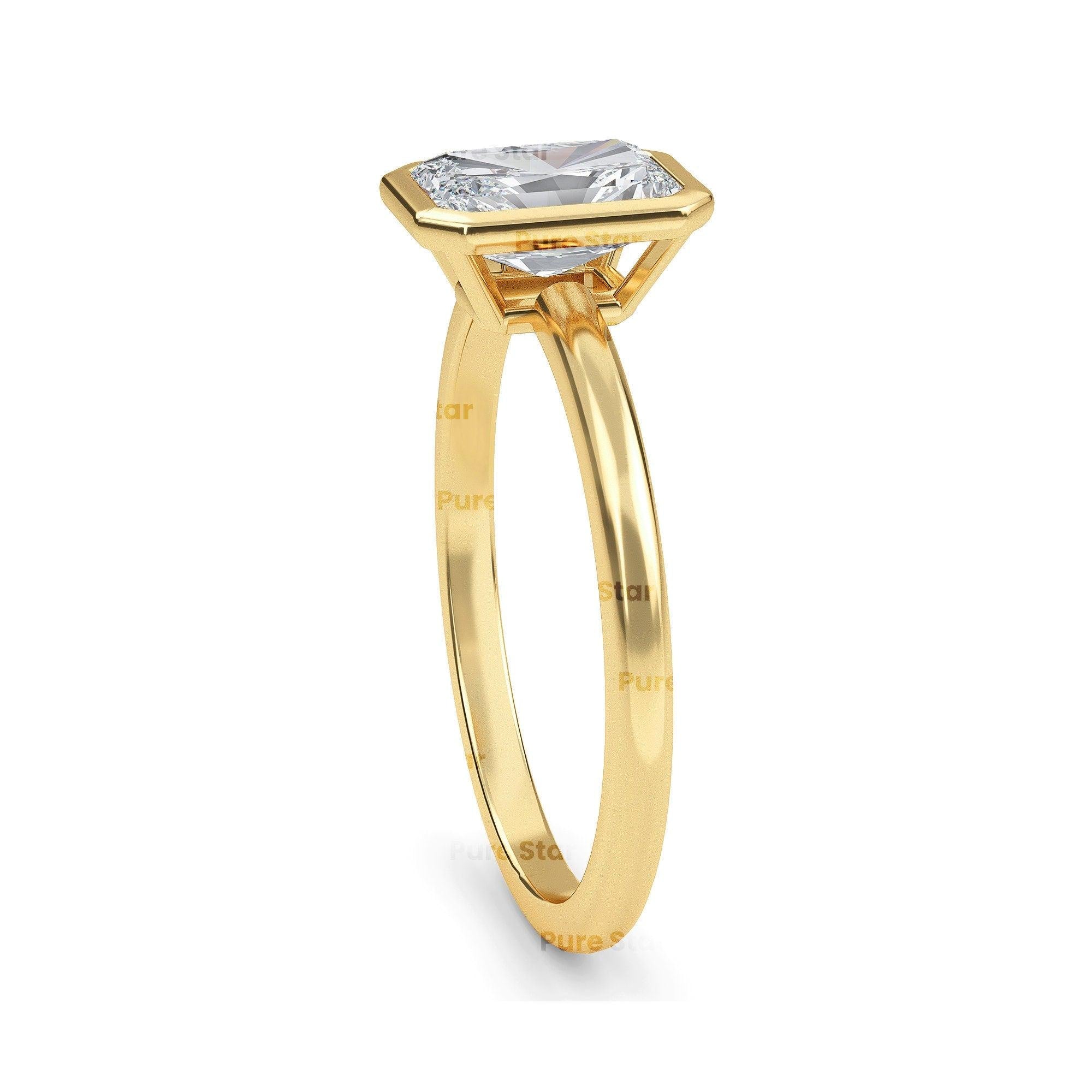 Radiant Cut Lab Grown Diamond Engagement Ring Yellow Gold Bezel Solitaire Radiant Lab Diamond Bezel Set Solitaire Anniversary Gift Ring