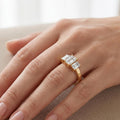 14K Yellow Gold Three Stone Emerald Cut Lab Grown Diamond Engagement Ring, Cathedral Set, IGI Certified