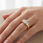 14K Yellow Gold Three Stone Emerald Cut Lab Grown Diamond Engagement Ring, Cathedral Set, IGI Certified