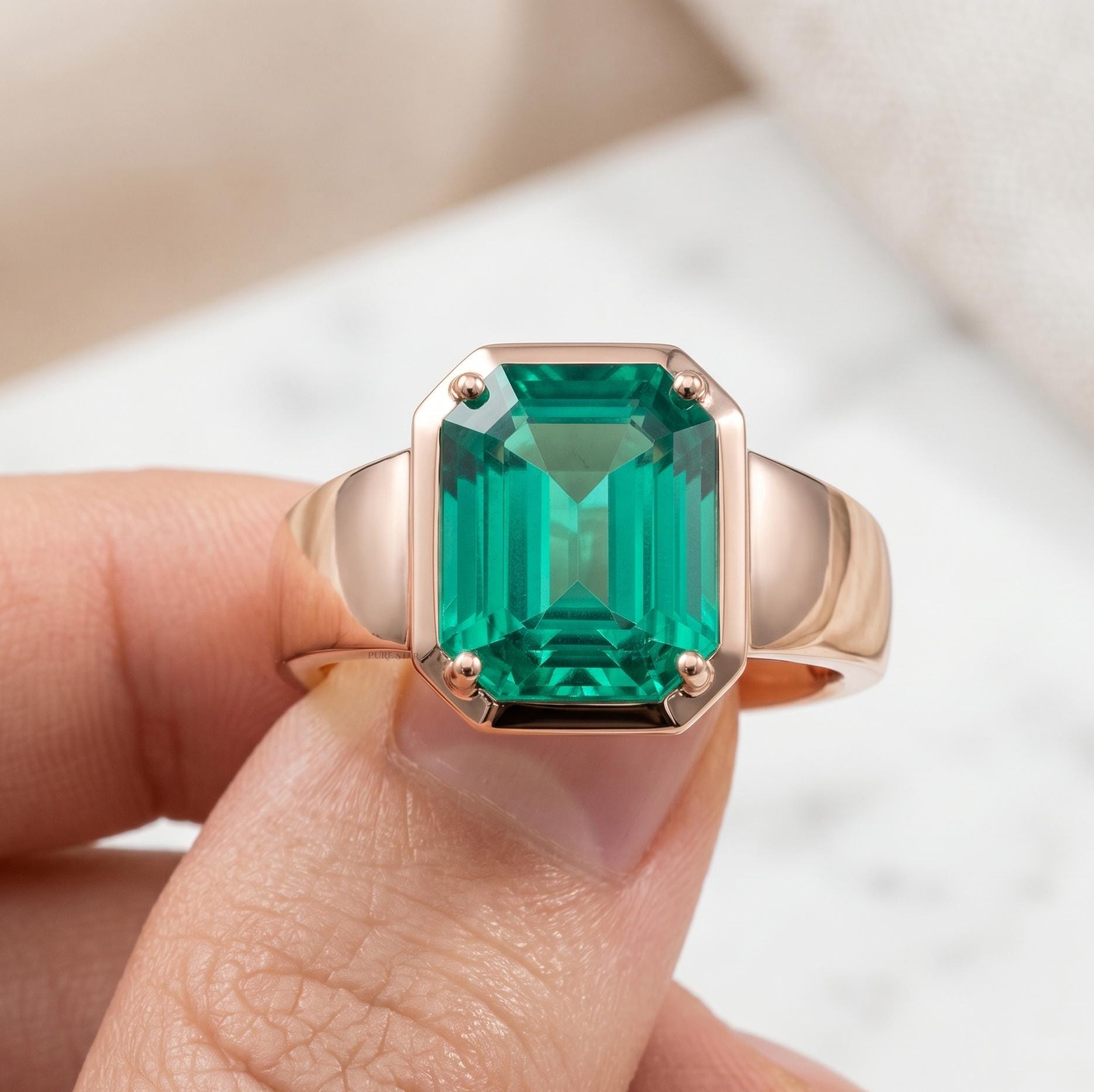 Emerald Cut Green Diamond Solitaire Engagement Ring Gold Promise Ring Gift for Her