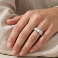 Half Eternity Emerald Cut Lab Grown Diamond Ring 14K Gold Bezel Setting, 7 Stone Wedding Band, Stacking Ring, Anniversary Gift for Her