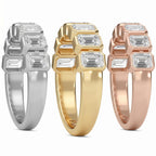 Half Eternity Emerald Cut Lab Grown Diamond Ring 14K Gold Bezel Setting, 7 Stone Wedding Band, Stacking Ring, Anniversary Gift for Her