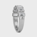Half Eternity Emerald Cut Lab Grown Diamond Ring 14K Gold Bezel Setting, 7 Stone Wedding Band, Stacking Ring, Anniversary Gift for Her