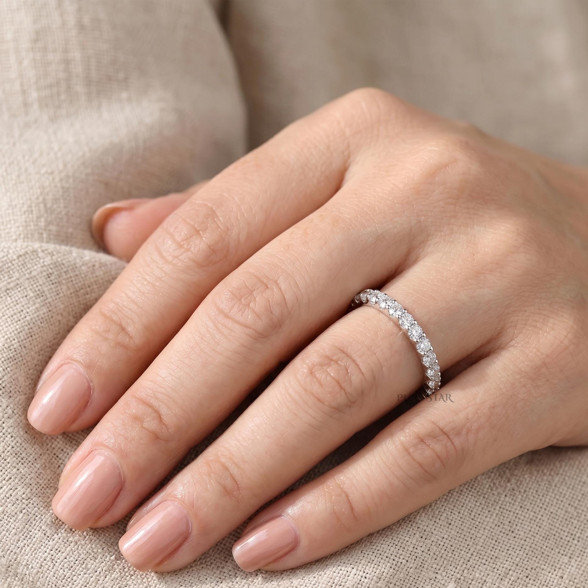 Three Quarter Eternity Lab Grown Diamond Wedding Band 2.00mm EF VVS Round Brilliant Ring, Stackable Anniversary Band