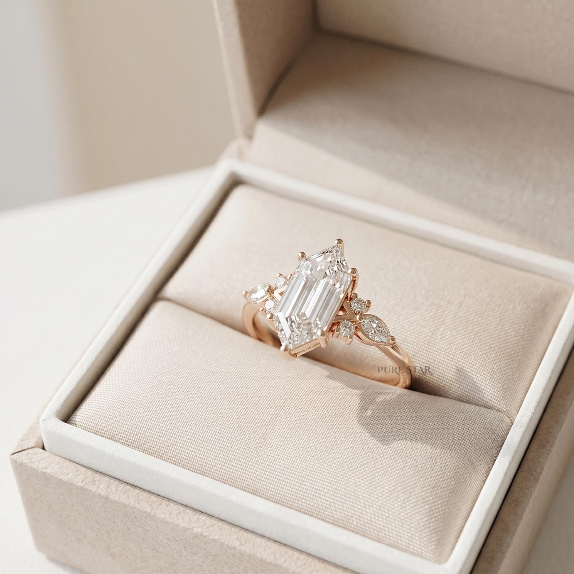 2 Carat Elongated Hexagon Cut Lab Grown Diamond Ring, IGI Certified Engagement Ring, Unique Geometric Wedding Ring for Women, 14K 18K Gold
