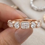 Lab Grown Diamond Half Eternity Ring Radiant Round Wedding Band 14K Gold Anniversary Ring Stackable Bridal Promise Gift For Her