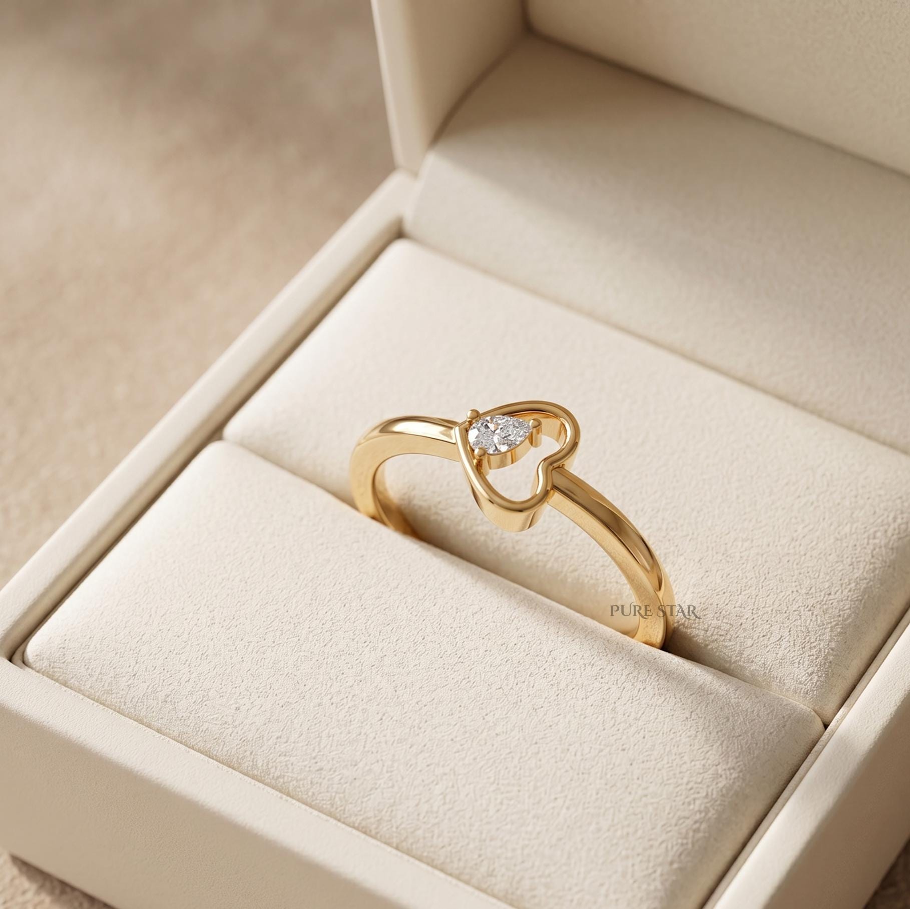 Pear Shaped Lab Grown Diamond Engagement Ring 14K White Gold, Art Deco Minimalist Solitaire Ring, Elegant Proposal Ring for Her, Bridal Gift