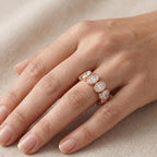 Half Eternity Oval Lab Grown Diamond Ring 14K Gold Bezel Setting, Seven Stone Wedding Band, Stacking Ring, Anniversary Gift