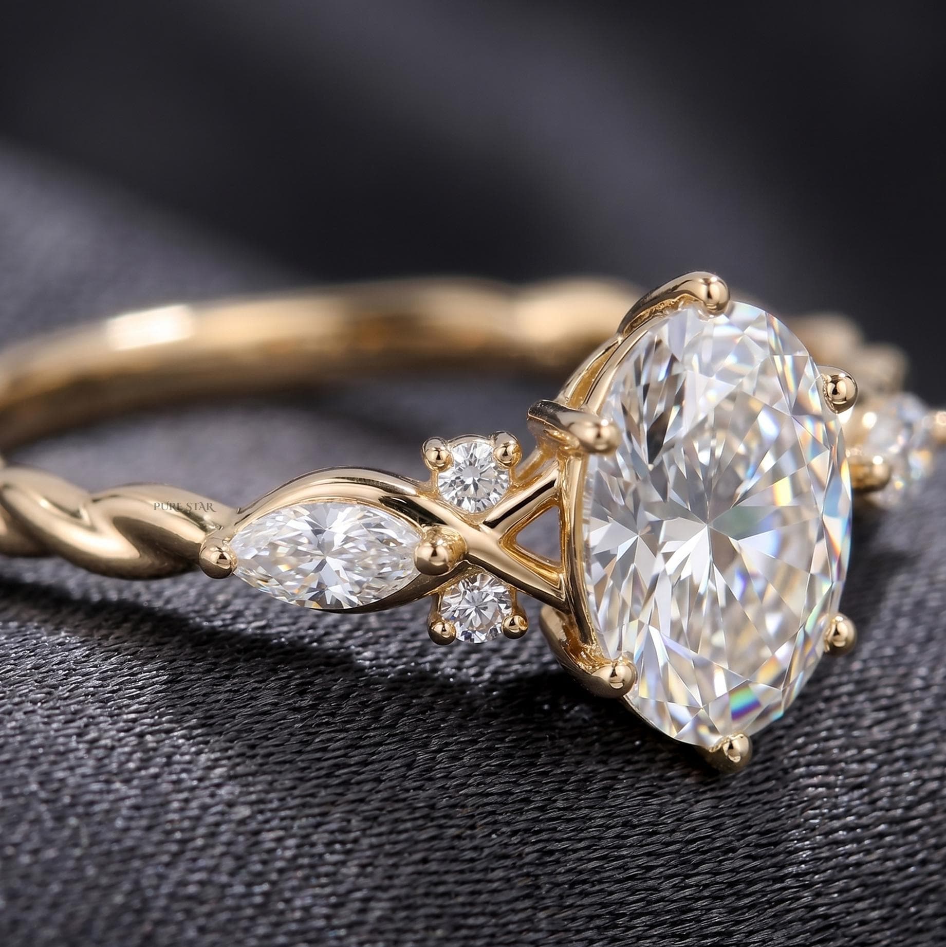 1CT Oval Lab Diamond Ring, IGI Certified Engagement Ring, Twisted Eternity Band, Solid Gold Bridal Ring
