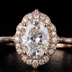 Oval Cut Lab Grown Diamond Ring 14K Gold Halo Engagement Ring Vintage Wedding Ring Anniversary Gift for Her Bridal Ring