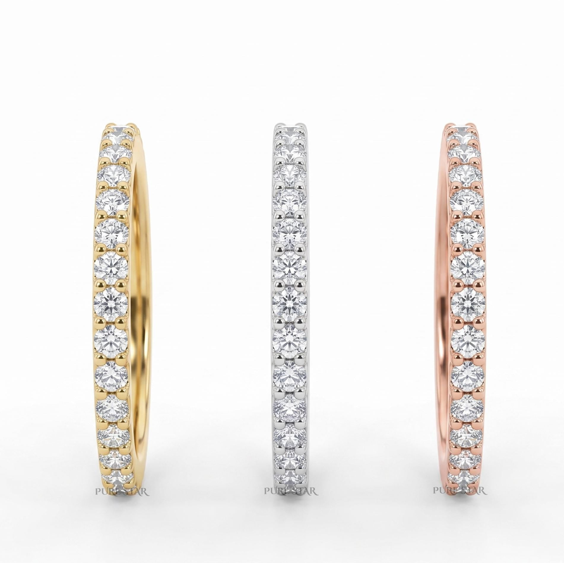 Three Quarter Eternity Lab Grown Diamond Wedding Band 2.00mm EF VVS Round Brilliant Ring, Stackable Anniversary Band