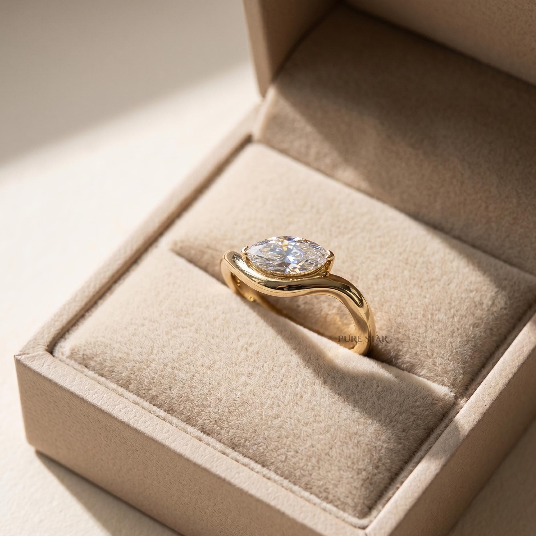 Marquise Lab Grown Diamond Engagement Ring, 14K, 18K Gold Solitaire Ring, Elongated Diamond Ring, Bridal Ring, Handmade Promise Ring Gift