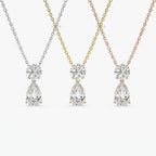 1.25 CTW Lab Grown Diamond Necklace Pear & Round Cut | 14K Gold Teardrop Pendant | Minimalist Dainty Diamond Necklace | Bridal Gift for Her
