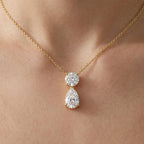 1.25 CTW Lab Grown Diamond Necklace Pear & Round Cut | 14K Gold Teardrop Pendant | Minimalist Dainty Diamond Necklace | Bridal Gift for Her