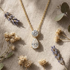 1.25 CTW Lab Grown Diamond Necklace Pear & Round Cut | 14K Gold Teardrop Pendant | Minimalist Dainty Diamond Necklace | Bridal Gift for Her