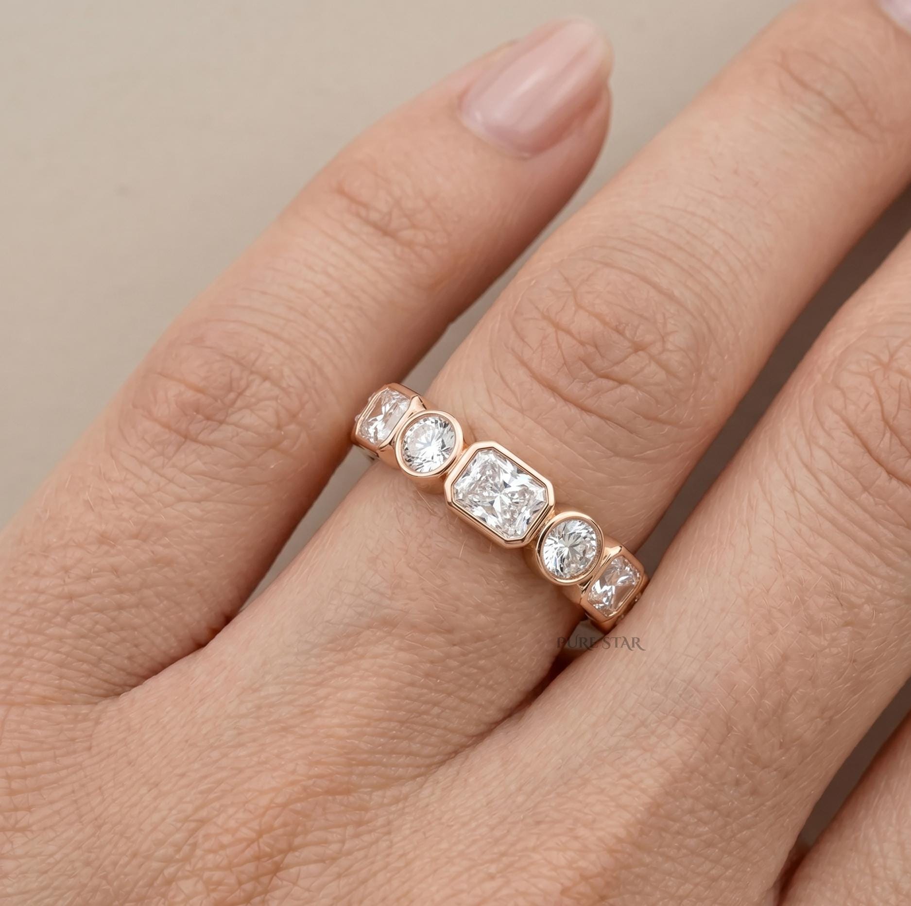Lab Grown Diamond Half Eternity Ring Radiant Round Wedding Band 14K Gold Anniversary Ring Stackable Bridal Promise Gift For Her