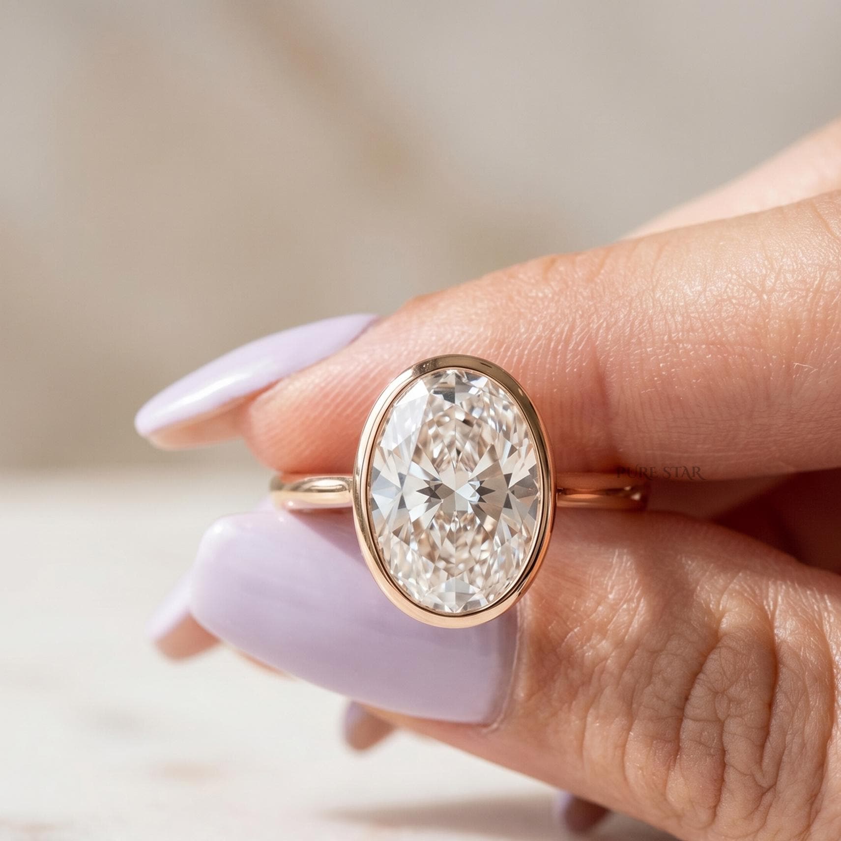 3 Carat Oval Lab Grown Diamond Bezel Engagement Ring, Hidden Halo Oval Diamond Ring, Yellow Gold Pave Bridge Ring, Bridal Ring Gift