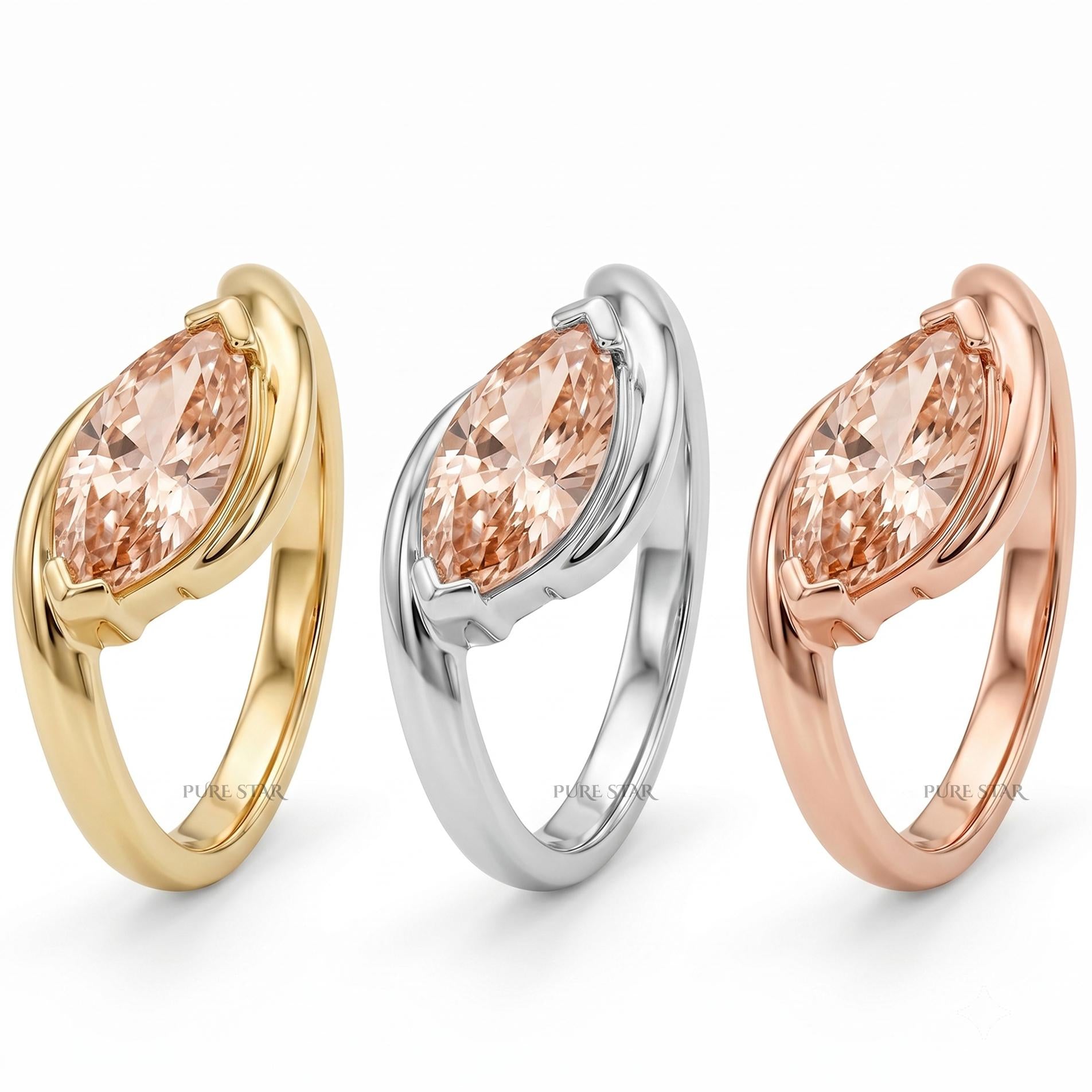 Pink Lab Grown Diamond Ring East West Engagement Ring, Breath Taking Solitaire Ring, IGI Certified Diamond Ring, Anniversary Gift for Her