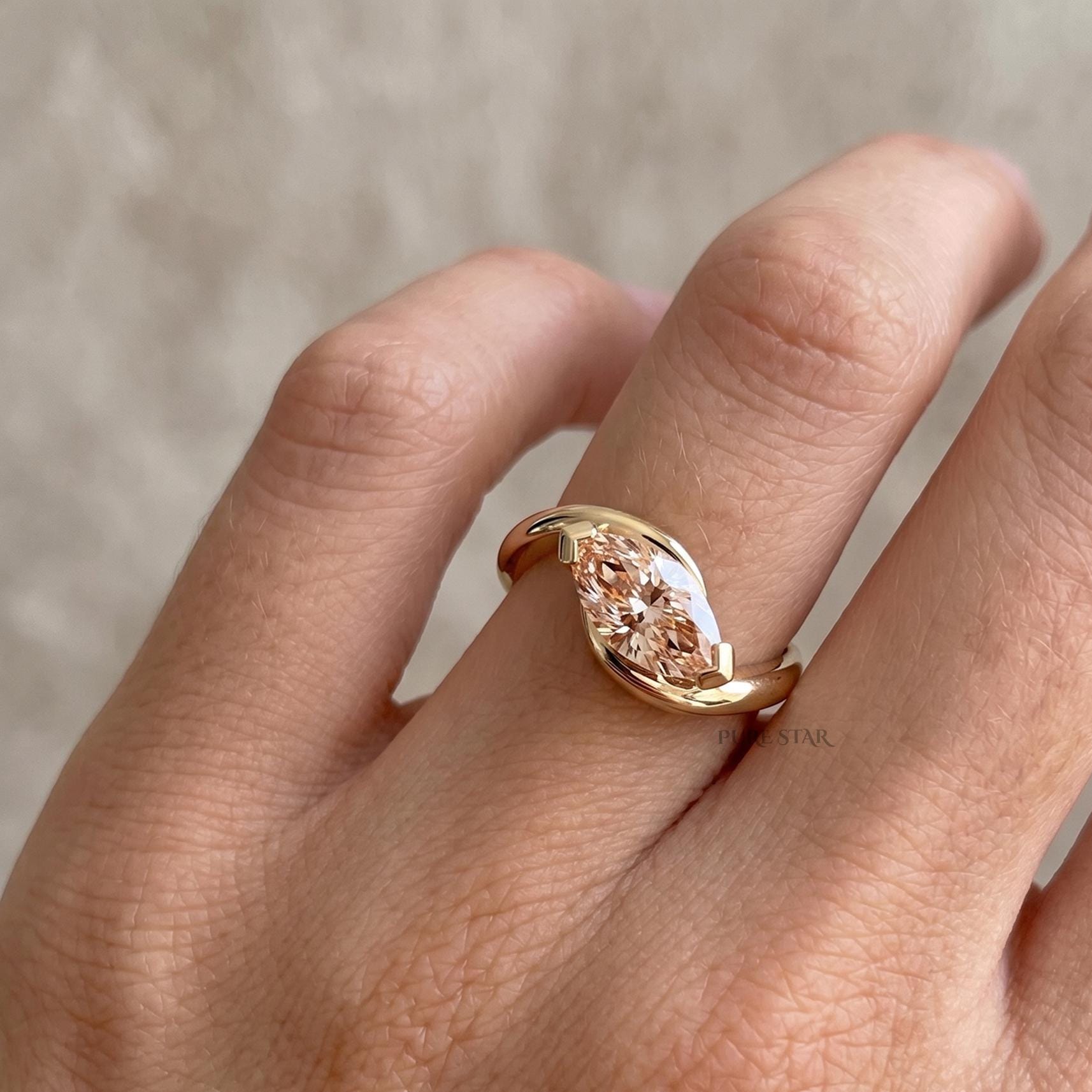 Pink Lab Grown Diamond Ring East West Engagement Ring, Breath Taking Solitaire Ring, IGI Certified Diamond Ring, Anniversary Gift for Her