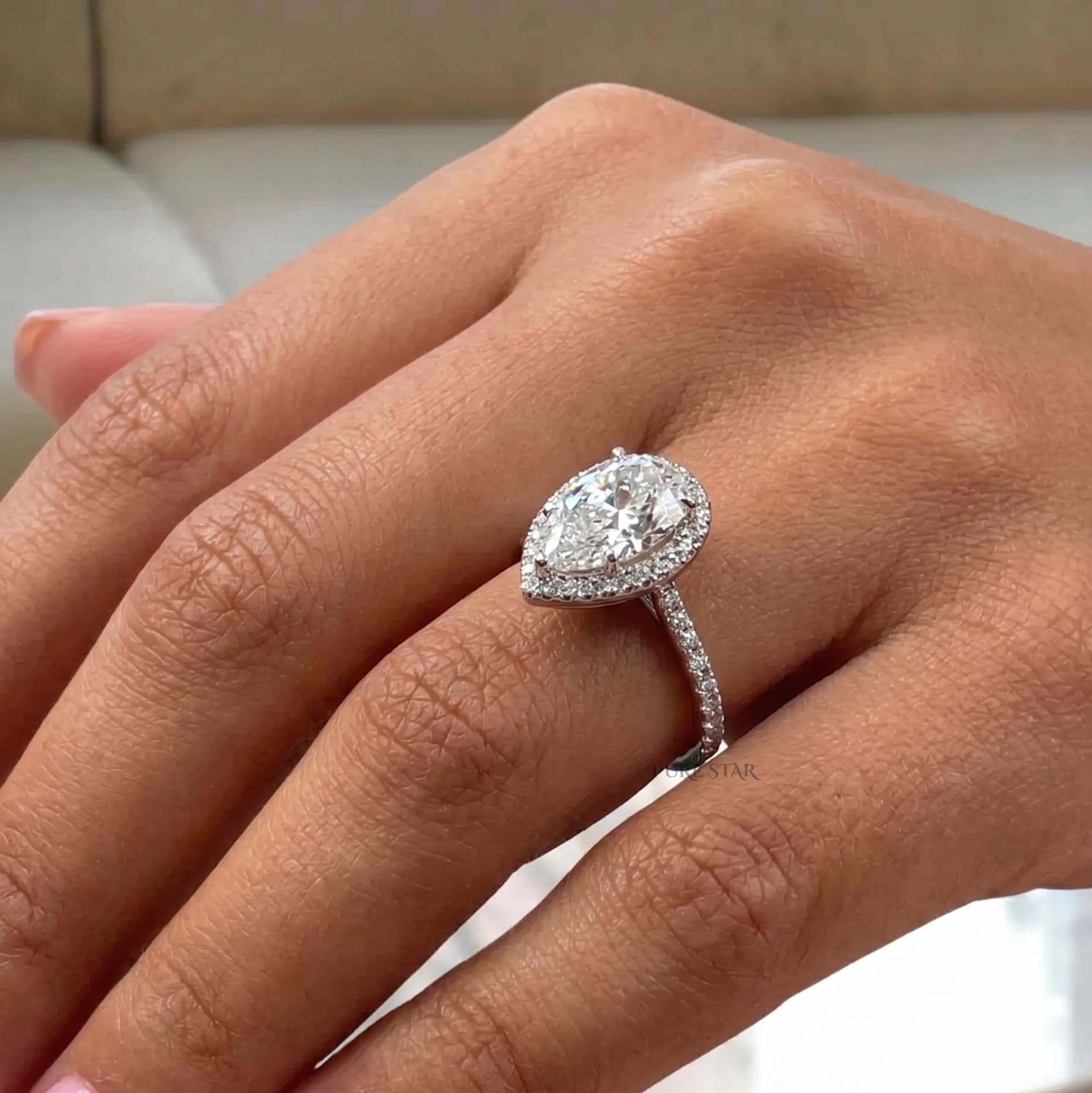 Pear Cut Lab Grown Diamond Engagement Ring 14KSolid Gold Halo Ring Certified Diamond Proposal Ring Wedding Ring Anniversary Gift for Her