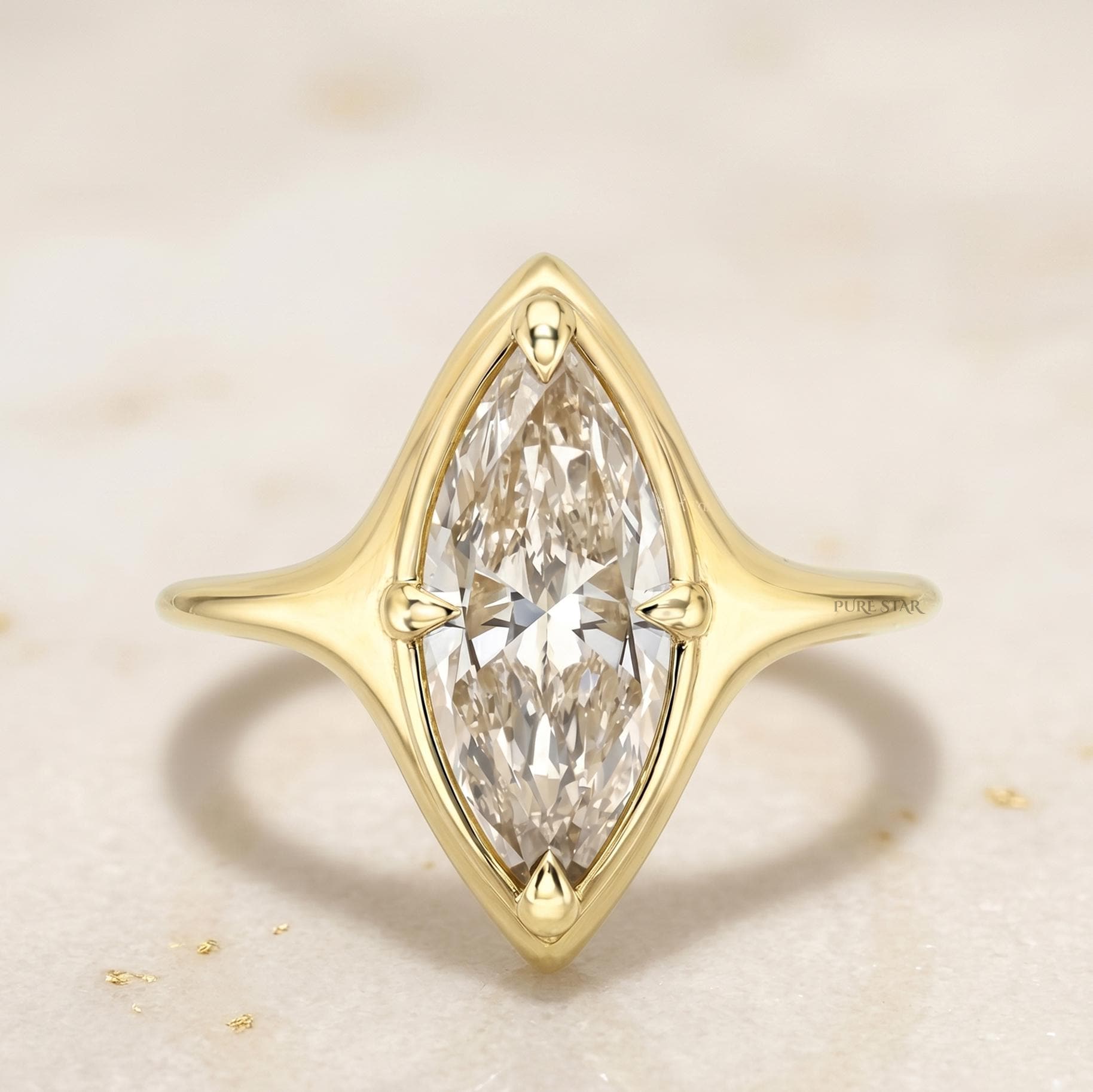 1.50 Ct Marquise Cut Lab Grown Diamond Ring Bezel Set Engagement Ring, Solitaire Wedding Ring for Women, Minimalist Bridal Ring