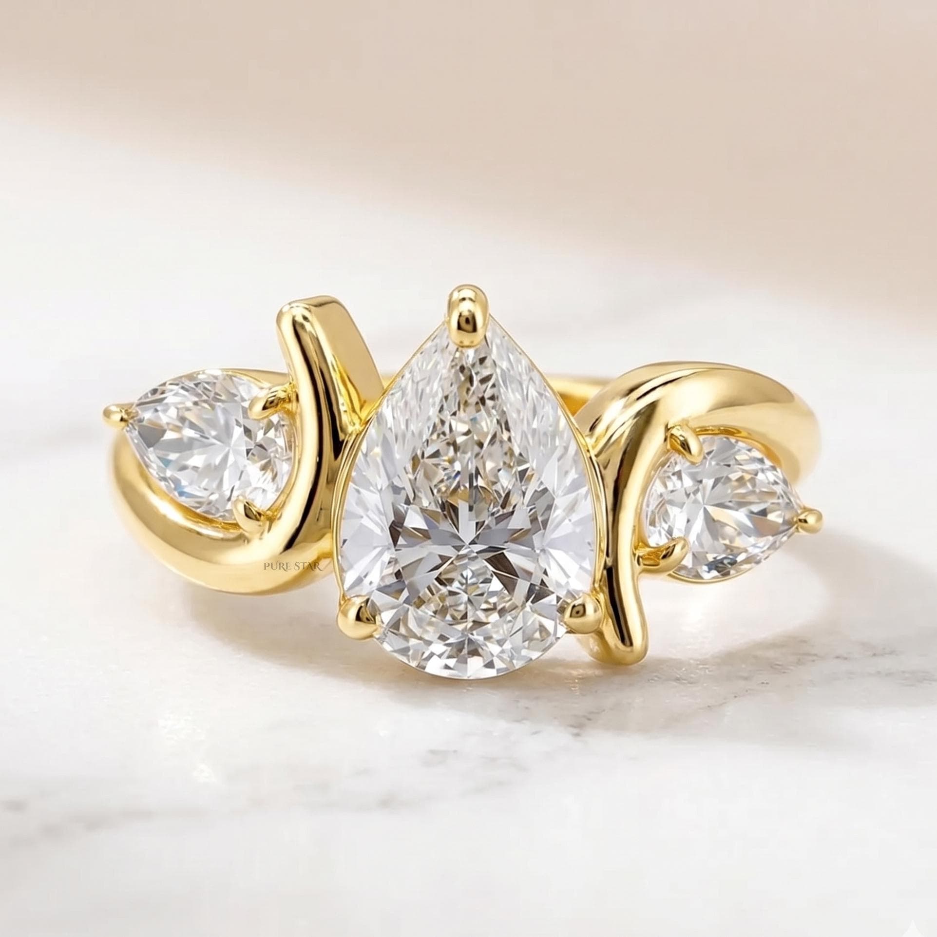 2 CT Pear Shape Three Stone Lab Grown Diamond Engagement Ring IGI Certified 14K Gold Promise Ring Gift