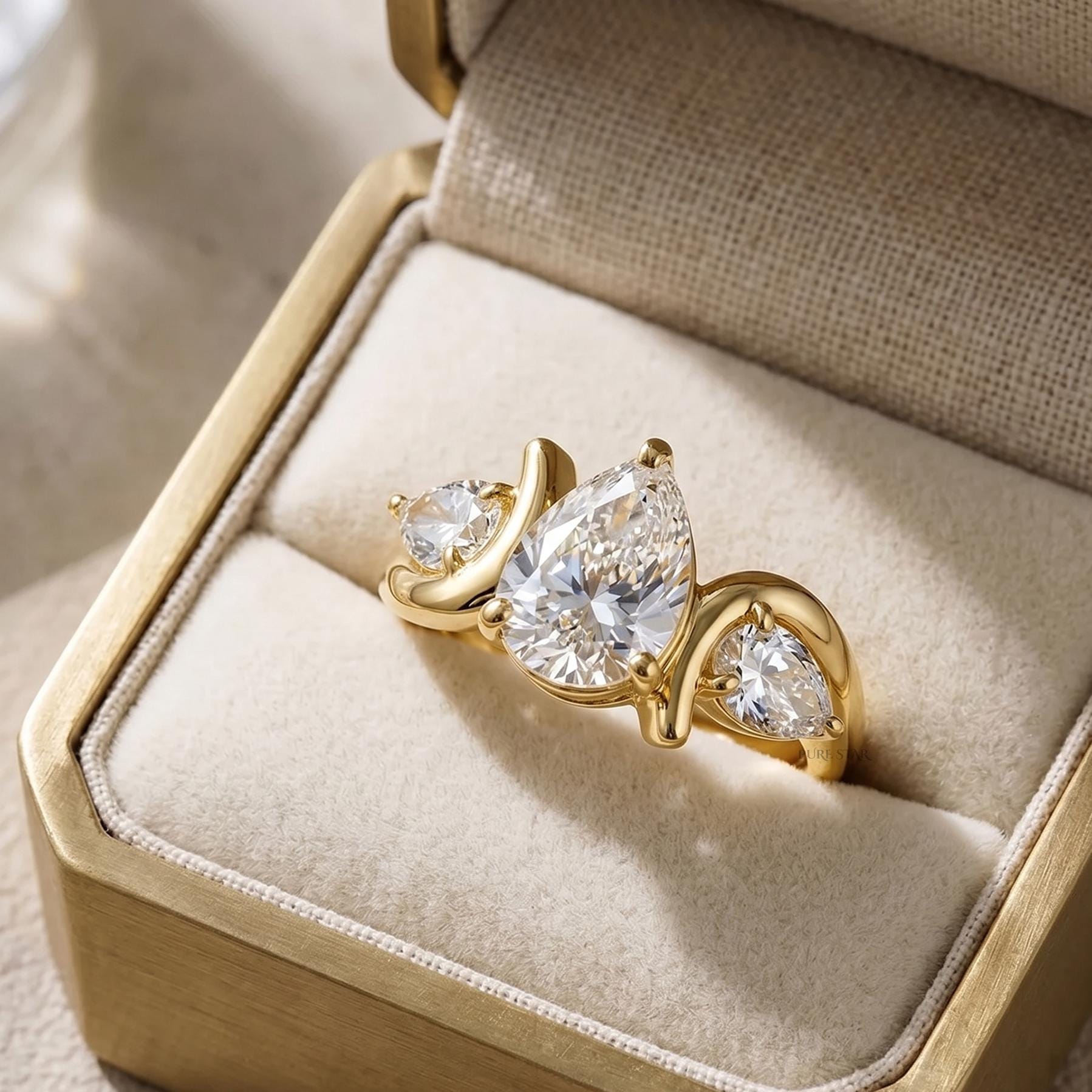2 CT Pear Shape Three Stone Lab Grown Diamond Engagement Ring IGI Certified 14K Gold Promise Ring Gift