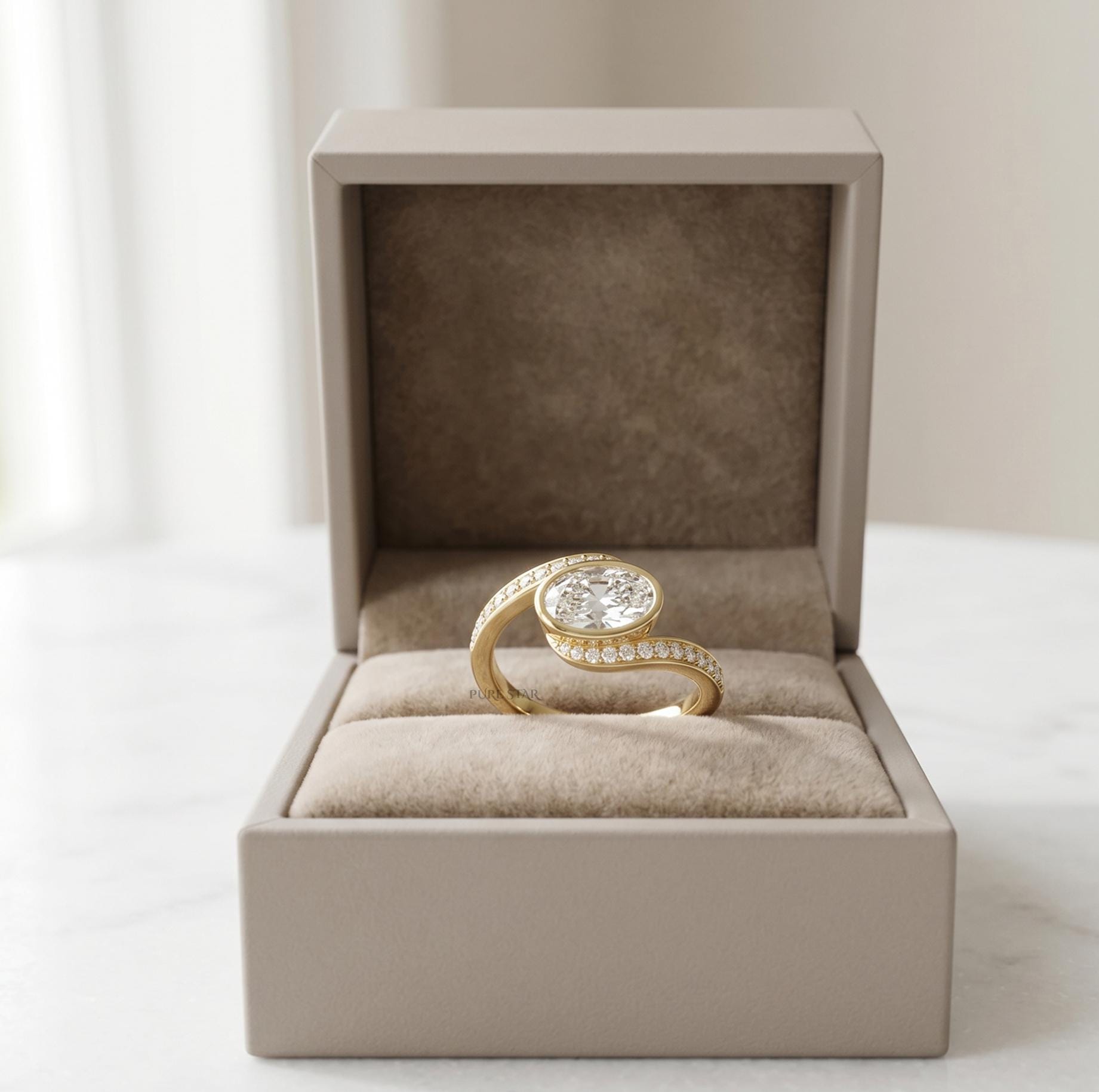 1.2 Carat Oval Lab Grown Diamond Ring 14K Gold, Vintage Bezel Bypass Engagement Ring, EF/ VVS-VS Anniversary Promise Ring