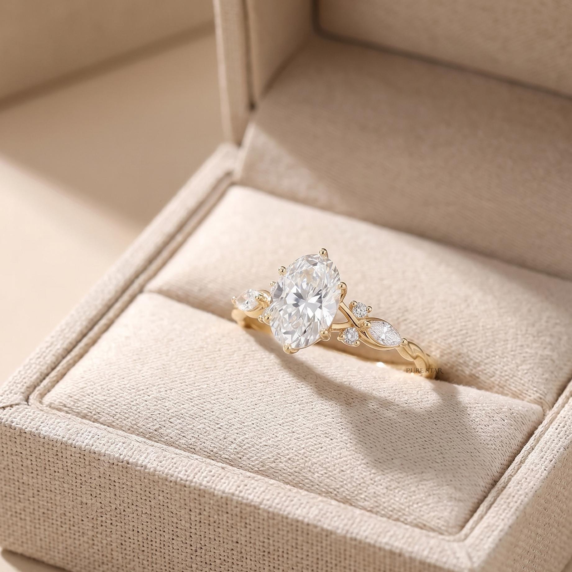 1CT Oval Lab Diamond Ring, IGI Certified Engagement Ring, Twisted Eternity Band, Solid Gold Bridal Ring