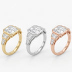 1.75CT Asscher Cut Lab Grown Diamond Five Stone Ring, IGI Certified CVD Diamond Engagement Ring, Bezel Set 14K Gold Wedding Ring