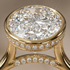 3 Carat Oval Lab Grown Diamond Bezel Engagement Ring, Hidden Halo Oval Diamond Ring, Yellow Gold Pave Bridge Ring, Bridal Ring Gift