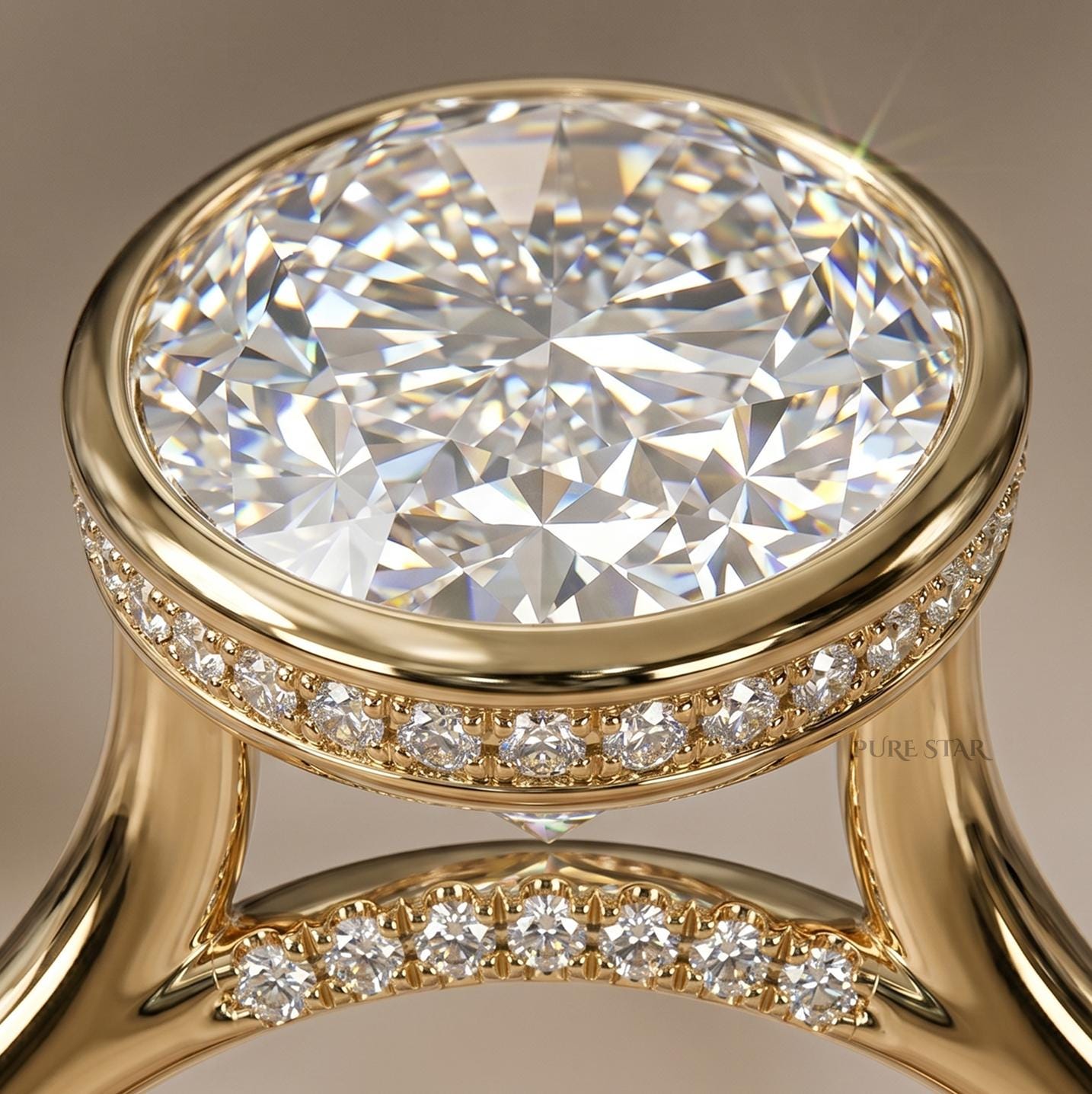 3 Carat Oval Lab Grown Diamond Bezel Engagement Ring, Hidden Halo Oval Diamond Ring, Yellow Gold Pave Bridge Ring, Bridal Ring Gift