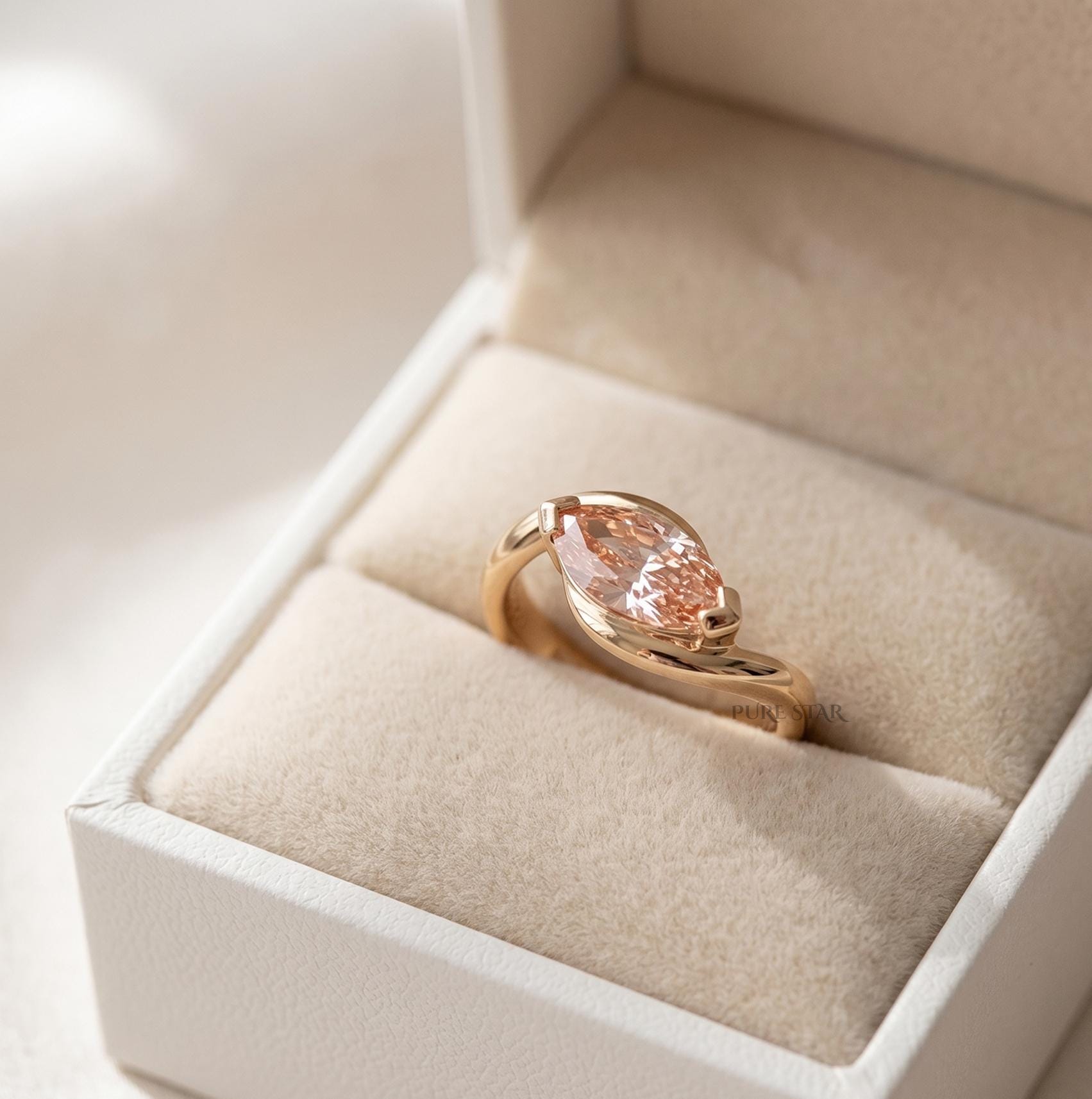 Pink Lab Grown Diamond Ring East West Engagement Ring, Breath Taking Solitaire Ring, IGI Certified Diamond Ring, Anniversary Gift for Her