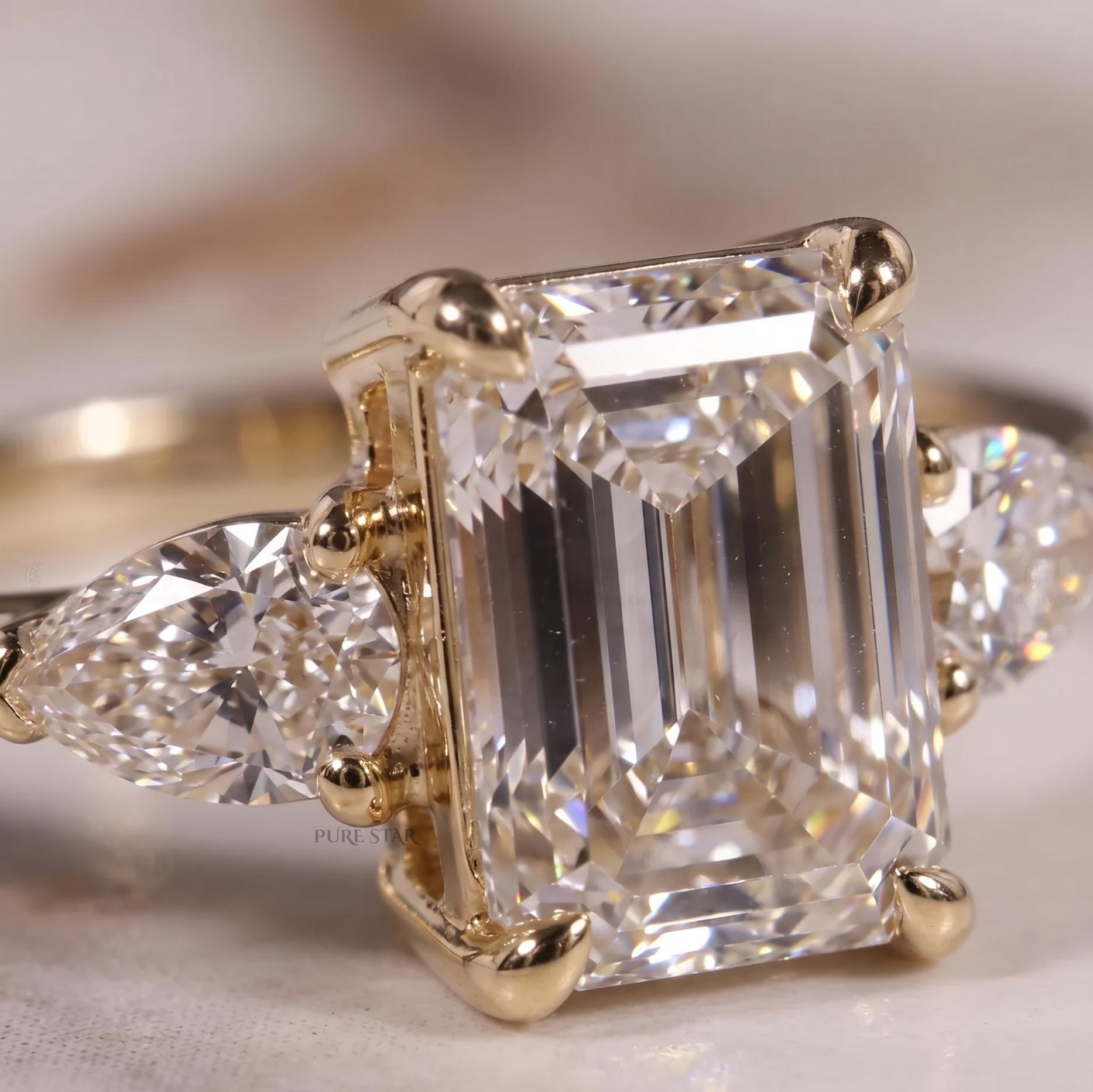 1.5 CT Emerald Cut Lab Grown Diamond Ring, 14K Yellow Gold Engagement Ring, Solitaire Wedding Ring for Women, Anniversary Promise Ring Gift