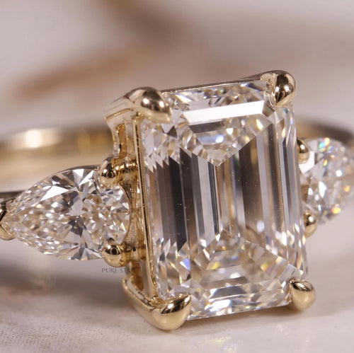 1.5 CT Emerald Cut Lab Grown Diamond Ring, 14K Yellow Gold Engagement Ring, Solitaire Wedding Ring for Women, Anniversary Promise Ring Gift