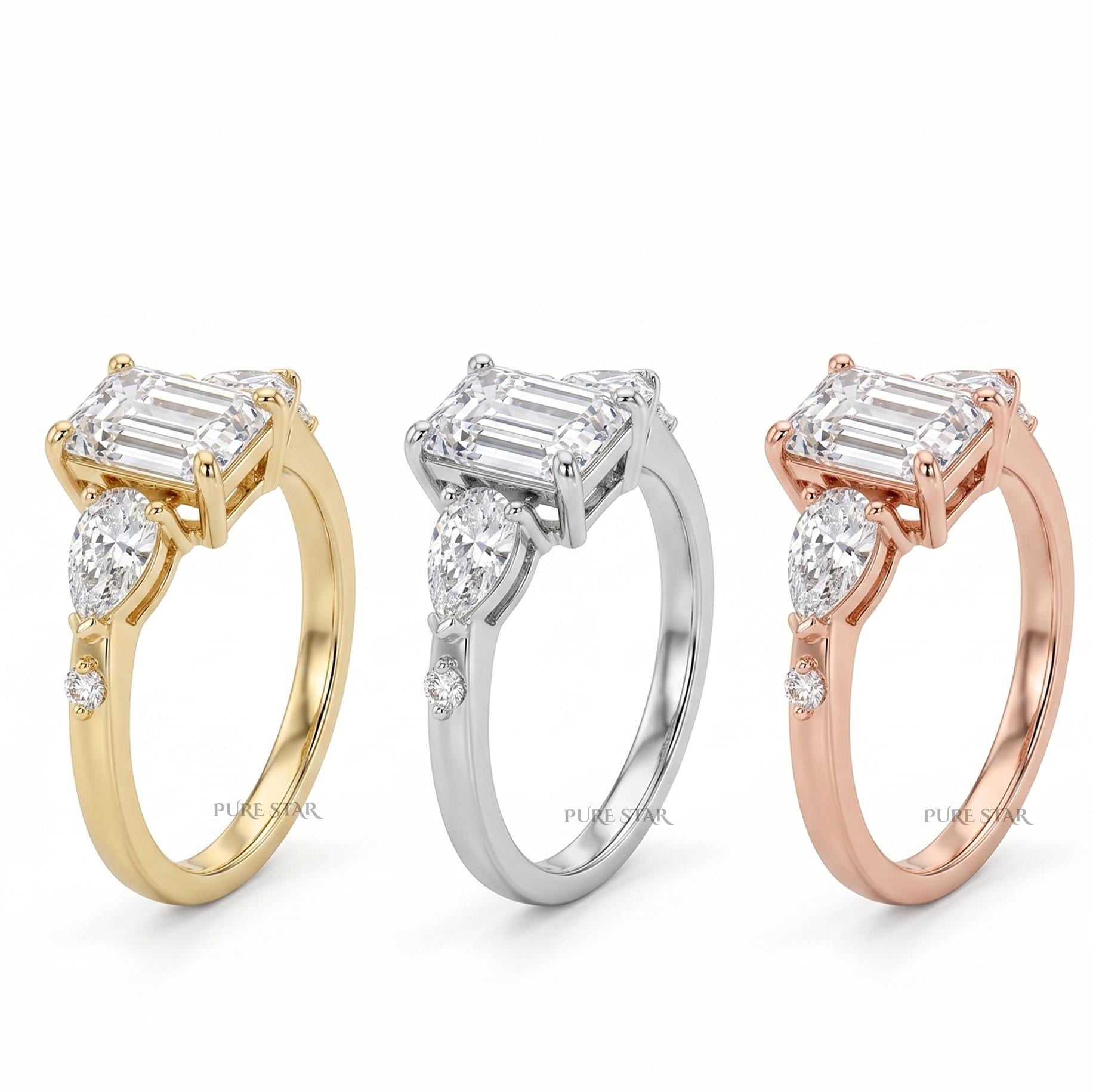 1.5 CT Emerald Cut Lab Grown Diamond Ring, 14K Yellow Gold Engagement Ring, Solitaire Wedding Ring for Women, Anniversary Promise Ring Gift