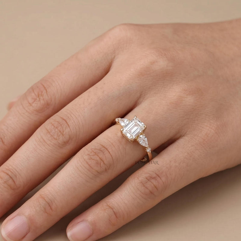 1.5 CT Emerald Cut Lab Grown Diamond Ring, 14K Yellow Gold Engagement Ring, Solitaire Wedding Ring for Women, Anniversary Promise Ring Gift