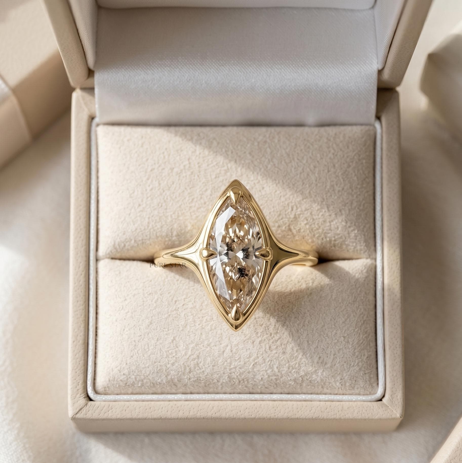 1.50 Ct Marquise Cut Lab Grown Diamond Ring Bezel Set Engagement Ring, Solitaire Wedding Ring for Women, Minimalist Bridal Ring