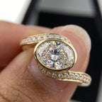 1.2 Carat Oval Lab Grown Diamond Ring 14K Gold, Vintage Bezel Bypass Engagement Ring, EF/ VVS-VS Anniversary Promise Ring