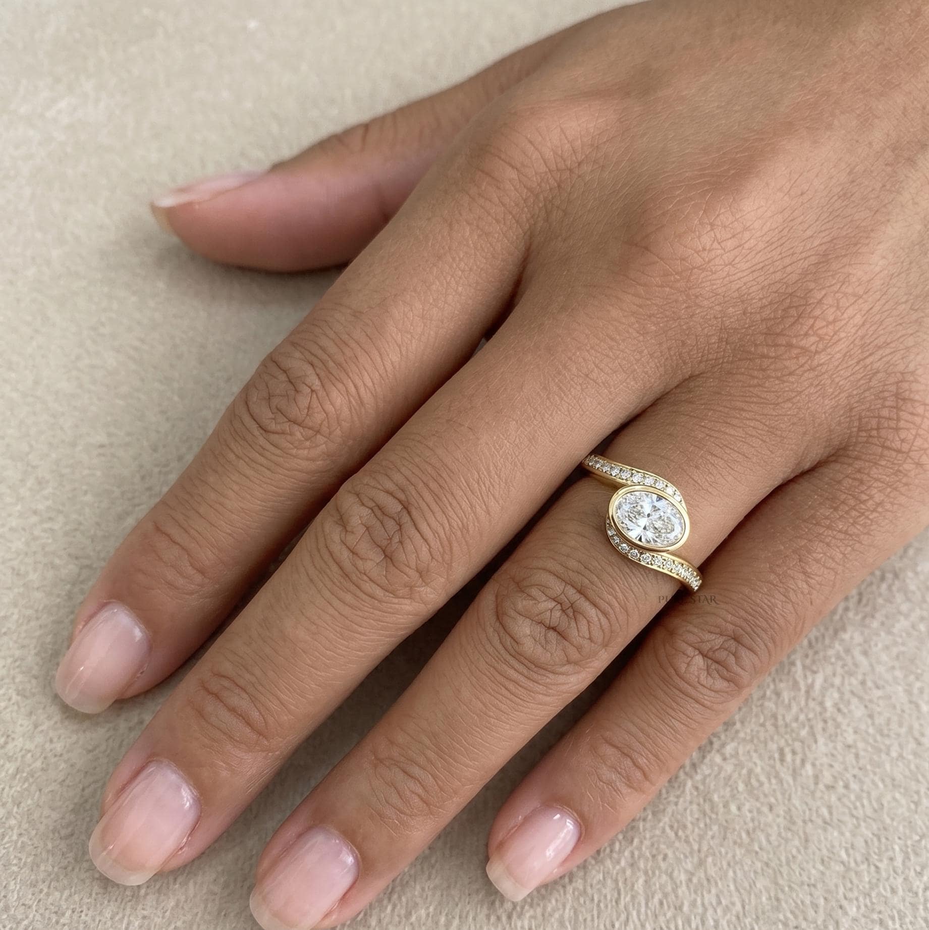1.2 Carat Oval Lab Grown Diamond Ring 14K Gold, Vintage Bezel Bypass Engagement Ring, EF/ VVS-VS Anniversary Promise Ring