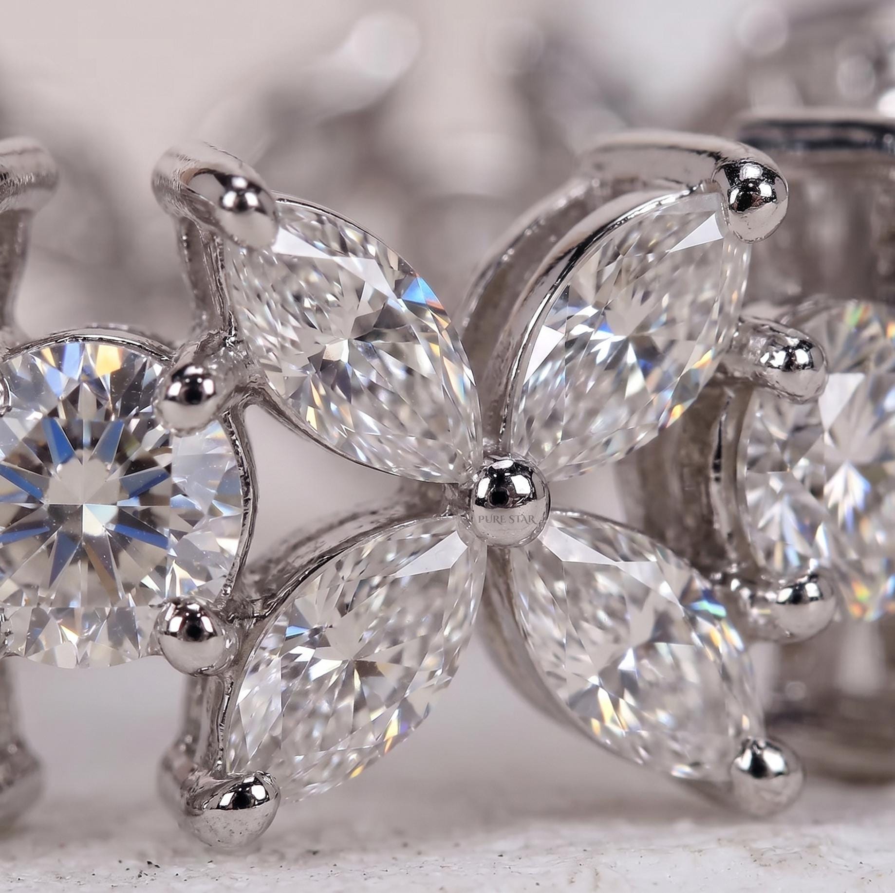 Real Lab Grown Diamond Flower Ring, Marquise Round Full Eternity Band, Floral Wedding Ring, Anniversary Gift for Her