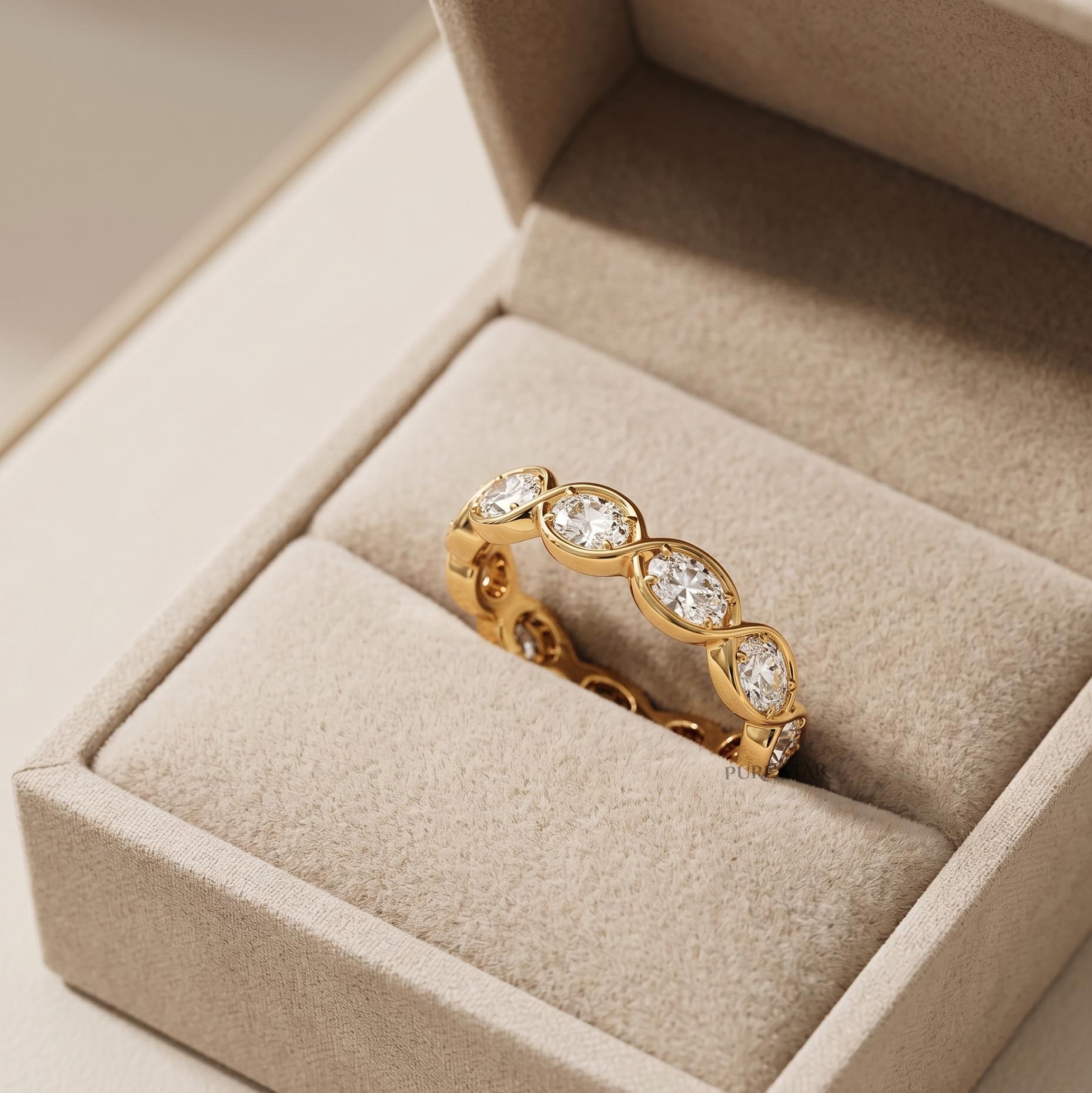 Riverstone Eternity Oval Eternity Lab Grown Diamond Ring, Prong Bezel Wedding Band, Full Eternity Ring, Anniversary Gift, Stackable Ring