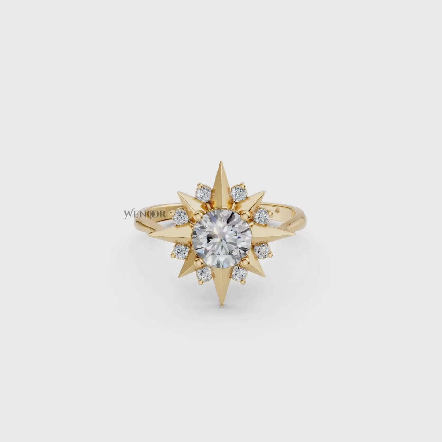 14K gold vintage star ring with lab created moissanites, perfect as a celestial inspired anniversary or birthday gift for her