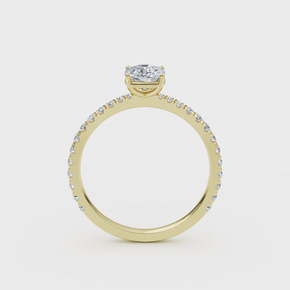 Woman Wearing Wenoor Cushion Cut Lab Diamond Engagement Ring  Ethical Gold Solitaire