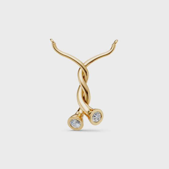 Karen Twisted love symbol pendant necklace with two stone round solitaire brilliant cut bezel-set lab grown diamonds in 14K/18K gold - Video
