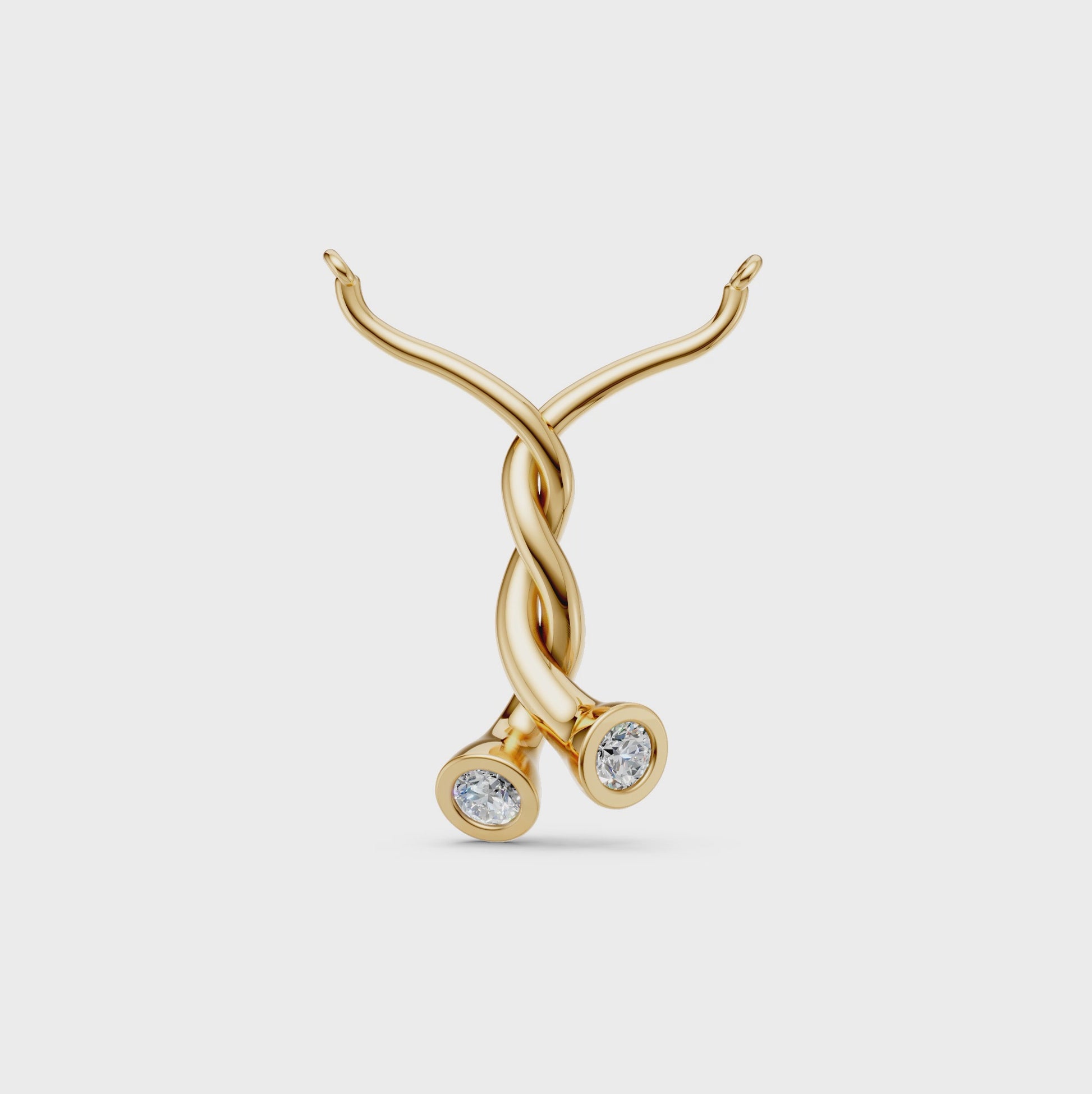 Karen Twisted love symbol pendant necklace with two stone round solitaire brilliant cut bezel-set lab grown diamonds in 14K/18K gold - Video