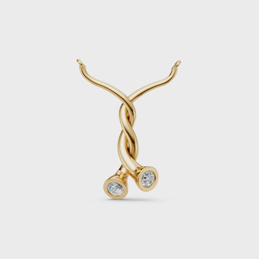 Karen Twisted love symbol pendant necklace with two stone round solitaire brilliant cut bezel-set lab grown diamonds in 14K/18K gold - Video