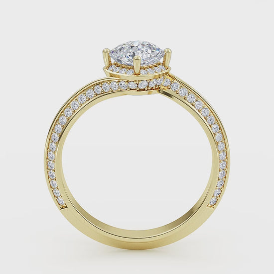 Cushion cut lab grown diamond engagement ring in white, yellow, rose gold with brilliant faceting and four prong  settinge